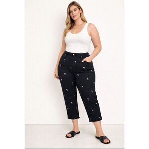 BRIGGS New York Black Palm Tree Capri Pants Size 16W